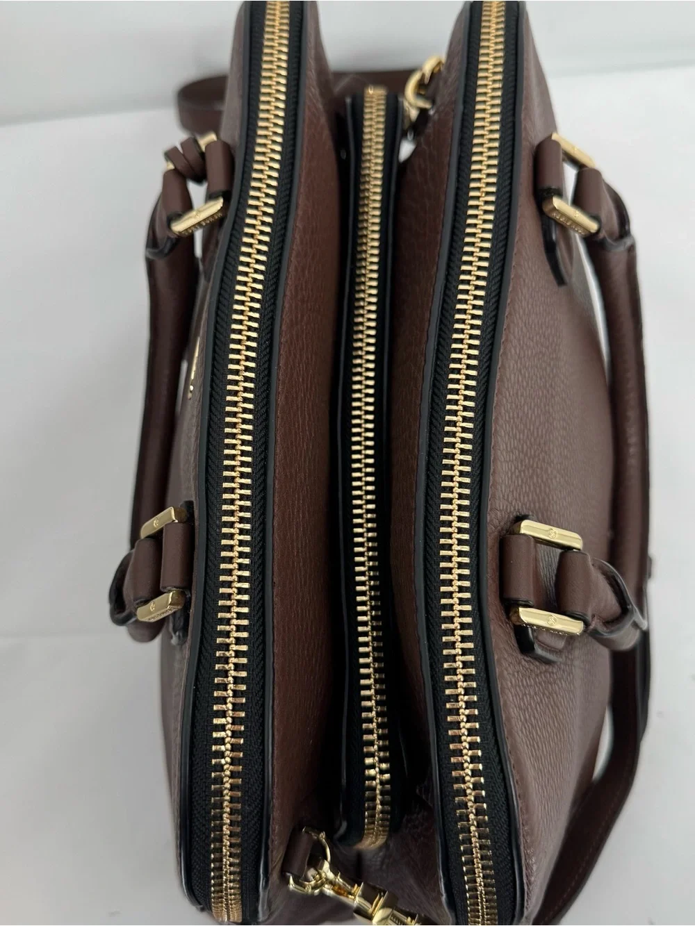 Tory Burch Robinson Pebbled Leather Triple Compartment Choco Brown Bag
